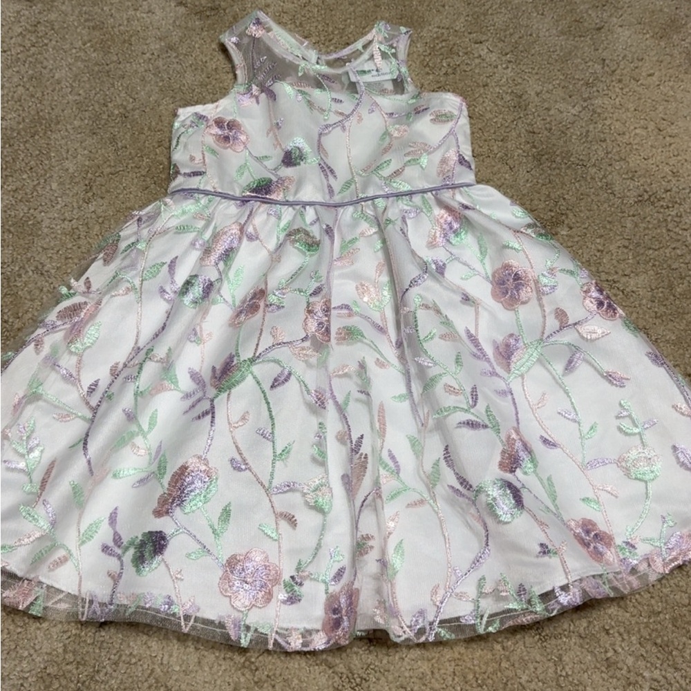 4T Floral Embroidered Kids Dress - White and Purple